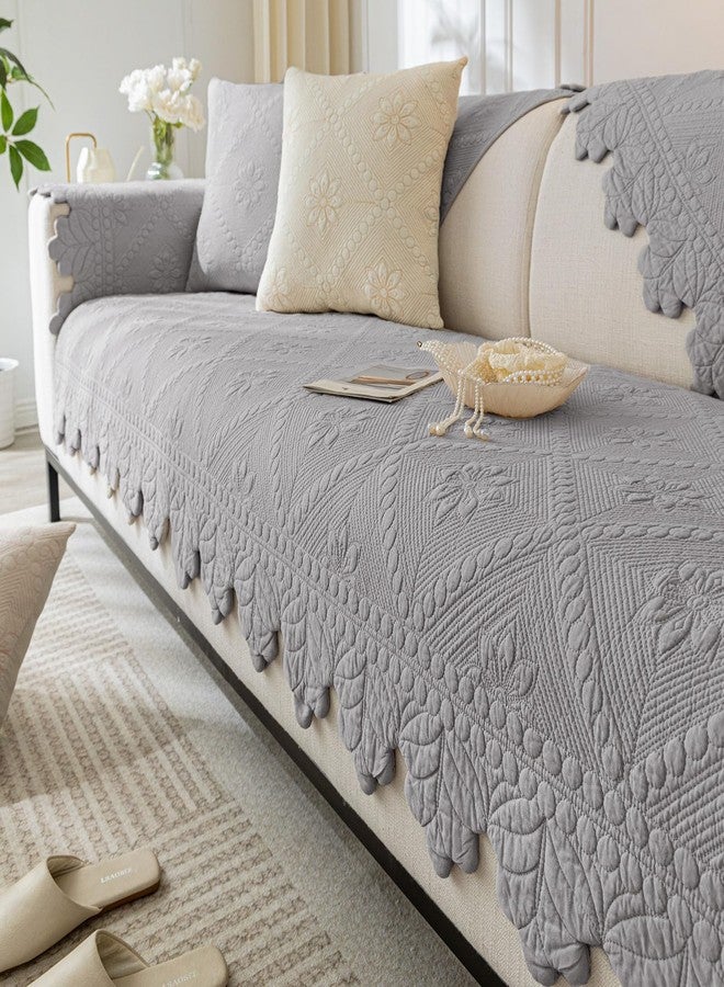 XSlive Cotton Quilted Dog Couch Cover for Sofa Farmhouse Rustic Embroidery Sectional Couch Cover Soft Anti-Slip Sofa Slipcover Furniture Protector for Kids, Pets (Grey,28"x59") - Image 1