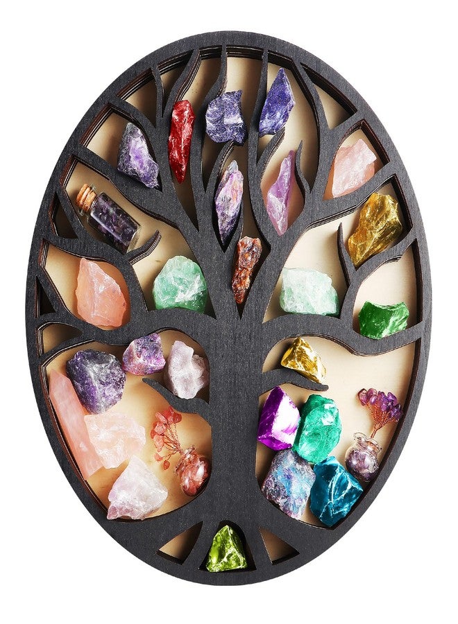 Elivida Wooden Crystal Display Shelf Tree of Life Floating Shelf for Rocks, Stones, Crystals, Essential Oils Storage, Wall Mounted Shelf, Gothic Rustic Boho Style Wall Art Decor, 11.8x11.8 inches - Image 1