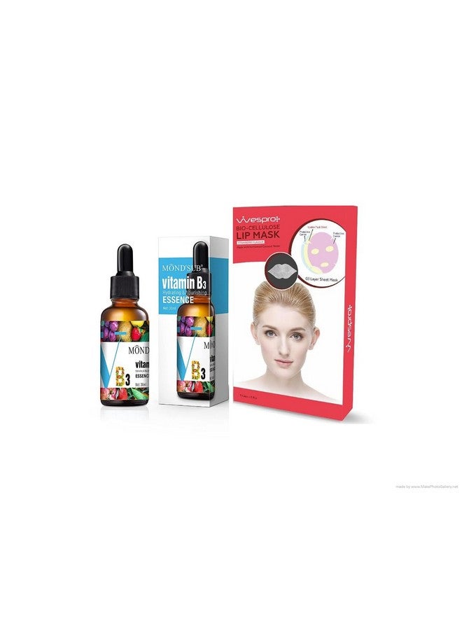 Mond'sub Vitamin B3 Serum with Niacinamide and Vitamin C for Improved Healthy Skin, reduces spots, lightens skin tone and tightens the skin - 30ml with Free Wespro Bio-Cellulose Lip Mask - Pack of 5 - Image 1