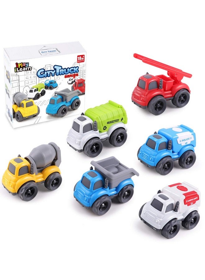 iPlay, iLearn 6PCS Friction Cars Toy for Toddlers 1-3, Small Push Go Construction Truck Kids Age 2-4, Mini Play Vehicle Dump Garbage Fire Truck, Birthday Easter Gifts Cake Topper 12 18 Month Boy Girl - Image 1