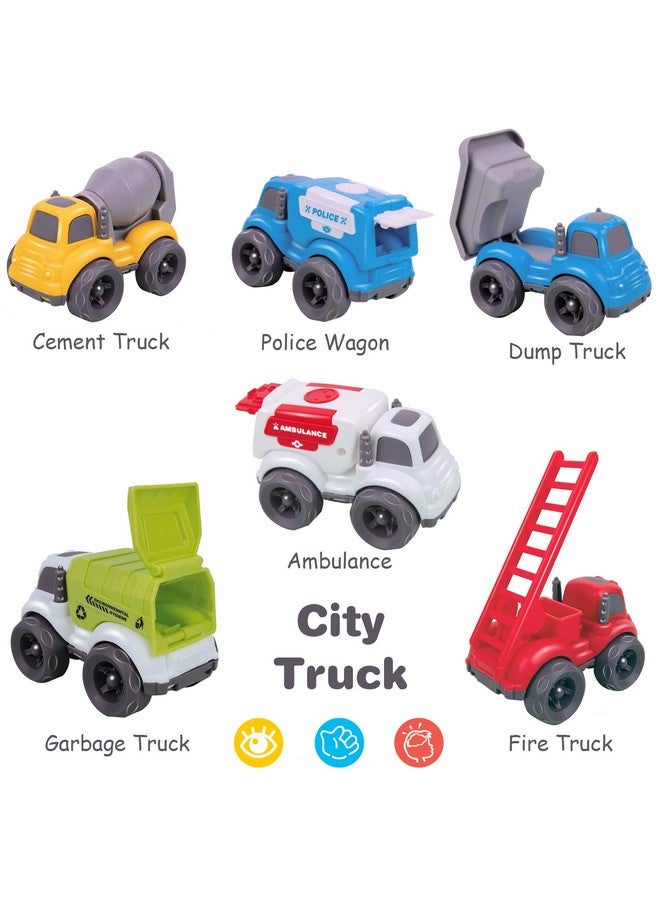 iPlay, iLearn 6PCS Friction Cars Toy for Toddlers 1-3, Small Push Go Construction Truck Kids Age 2-4, Mini Play Vehicle Dump Garbage Fire Truck, Birthday Easter Gifts Cake Topper 12 18 Month Boy Girl - Image 2