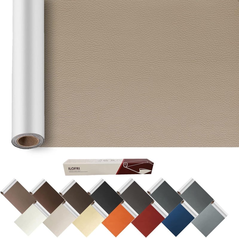 ILOFRI Self Adhesive Leather Tape 60X17 inch, Durable Leather Repair Patch, Vinyl and Leather Repair Kit for Couches, Car Seats, Boat Seats, Sofa, Vinyl Upholstery, Chair, Bench - Ivory Brown No.1 - Image 1