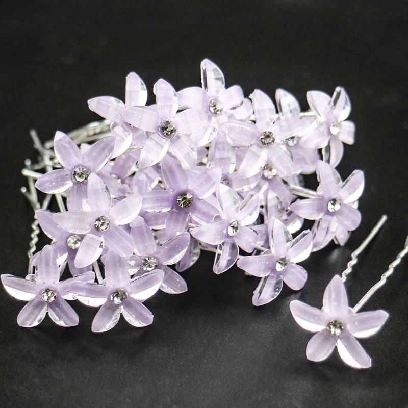 30 PCS Bride Wedding Hair Pins Purple Flower Bridal Head Clip Crystal Rhinestone Hair Barrettes UShape Hair Clips Hair Accessories for Bridal Wedding Women