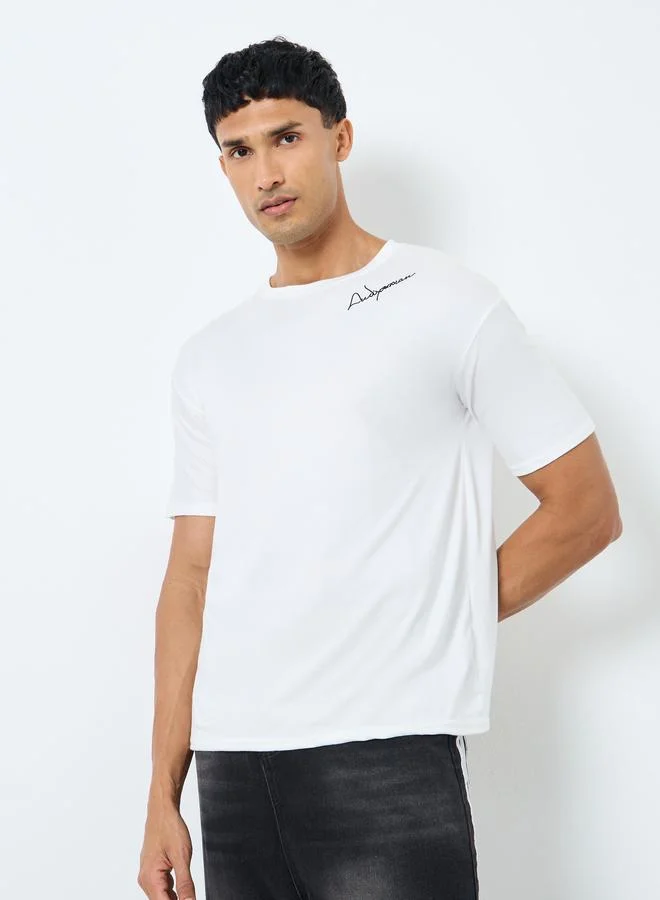 Styli Styli Men White Slogan Print Regular Fit T-Shirt
