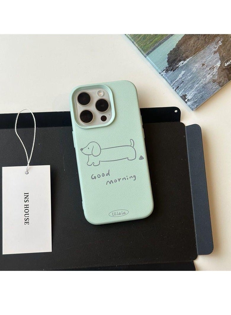 NIBEMINENT Protective TPU Case Cover For iPhone 16, Line Sausage Dog/Light Blue