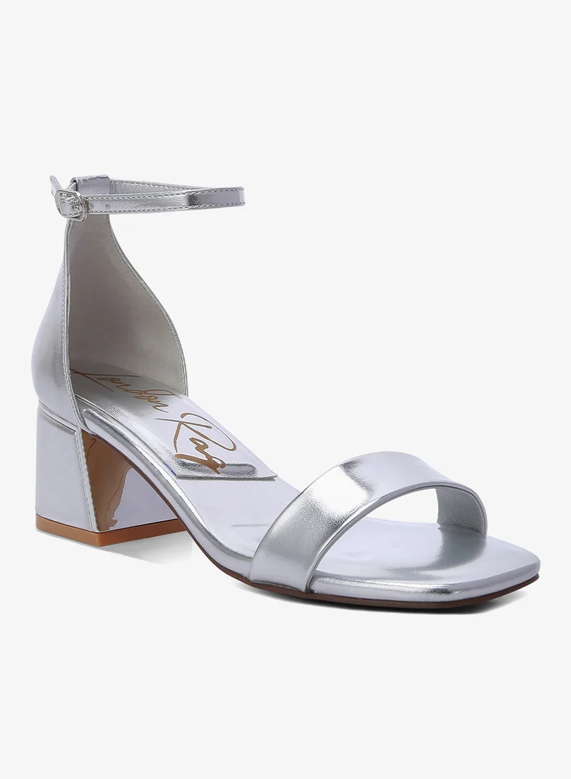 London Rag Metallic Block Heel Sandals in Silver