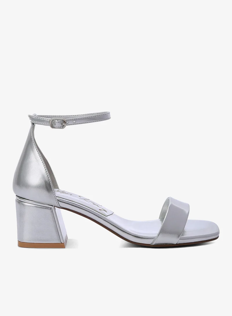 Metallic Block Heel Sandals in Silver