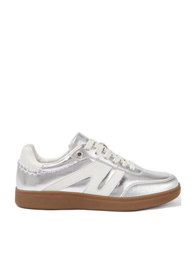 LUCKY STEP Women Classic Retro Gum Sole Fashion Sneakers Casual Tennis Skate Shoe Genuine Leather Walking Footwear Anti Slip Trainers(Silver,11) - Image 1