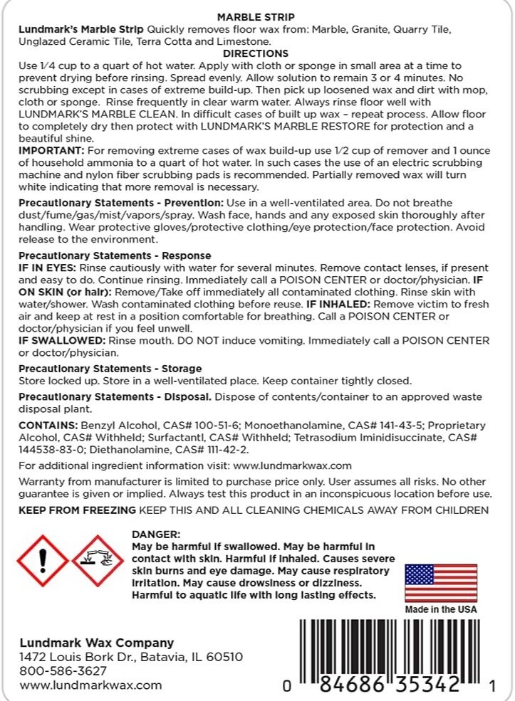 لوندمارك مزيل شمع الرخام لوند مارك 32 أونصة – منظف قوي لإزالة تراكمات الشمع من الأرضيات الرخامية والأسطح الصلبة، تركيبة سريعة المفعول لتنظيف عميق وتجهيز الأرضيات للتلميع - Image 3