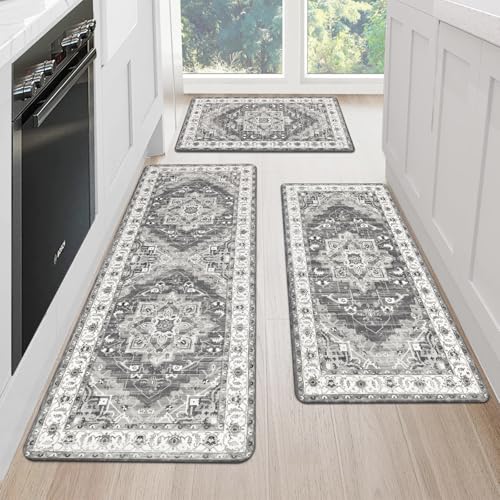 MJIAHOMDEC Cushioned Kitchen Rug Sets 3 Piece Anti Fatigue Kitchen Mats for Floor Non Slip Waterproof Kitchen Rugs and Mats Comfort Standing Mat Runner for Home Office,Sink,Laundry - Image 1