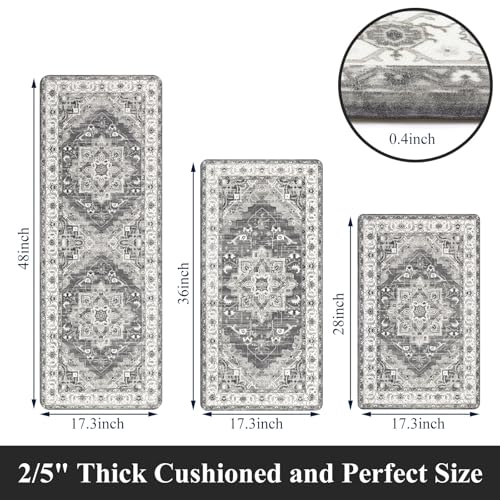 MJIAHOMDEC Cushioned Kitchen Rug Sets 3 Piece Anti Fatigue Kitchen Mats for Floor Non Slip Waterproof Kitchen Rugs and Mats Comfort Standing Mat Runner for Home Office,Sink,Laundry - Image 2