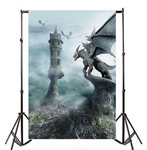 AOFOTO 5x7ft Tower Guarded by Dragons Backdrop Fantastic Magical World Creature Photography Background Boys Kids Birthday Party Decoration Baby Portrait Imaginary Halloween Photo Shoot Props Vinyl - Image 3