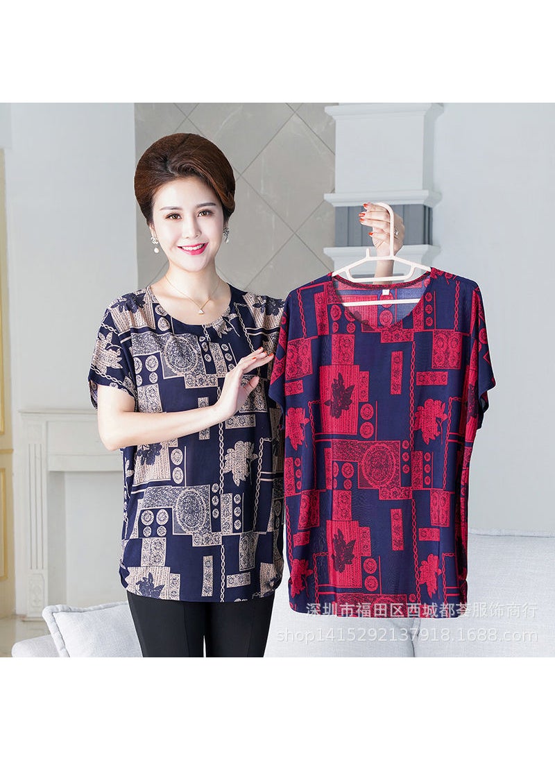 Generic Loose-fit Short Sleeve T-shirt For Middle-aged Elderly Women Marketplace Stall Yuan Top Base Layer Mothers Clothing Wholesale Multi-color mix and match 