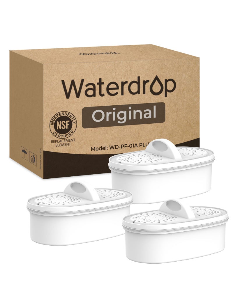 Waterdrop [أصلي] فلتر Waterdrop البديل لجميع أنظمة ترشيح إبريق Waterdrop، WD-PF-01A بلس، يقلل من PFAS، PFOA/PFOS، الكلور، يدوم حتى 3 أشهر أو 200 جالون (عبوة من 3) - Image 1