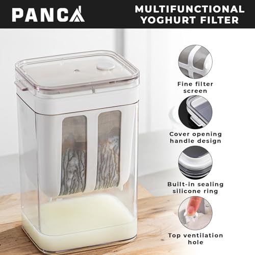 PANCA Hung Curd Strainer Box | Curd Maker and Greek Yogurt Maker - 1100ml Fine Mesh Strainer with Lid | Multifunctional Yoghurt Filter (White) - Image 2