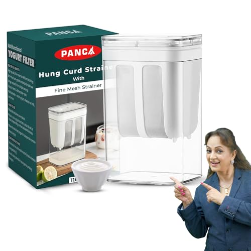 PANCA Hung Curd Strainer Box | Curd Maker and Greek Yogurt Maker - 1100ml Fine Mesh Strainer with Lid | Multifunctional Yoghurt Filter (White) - Image 1