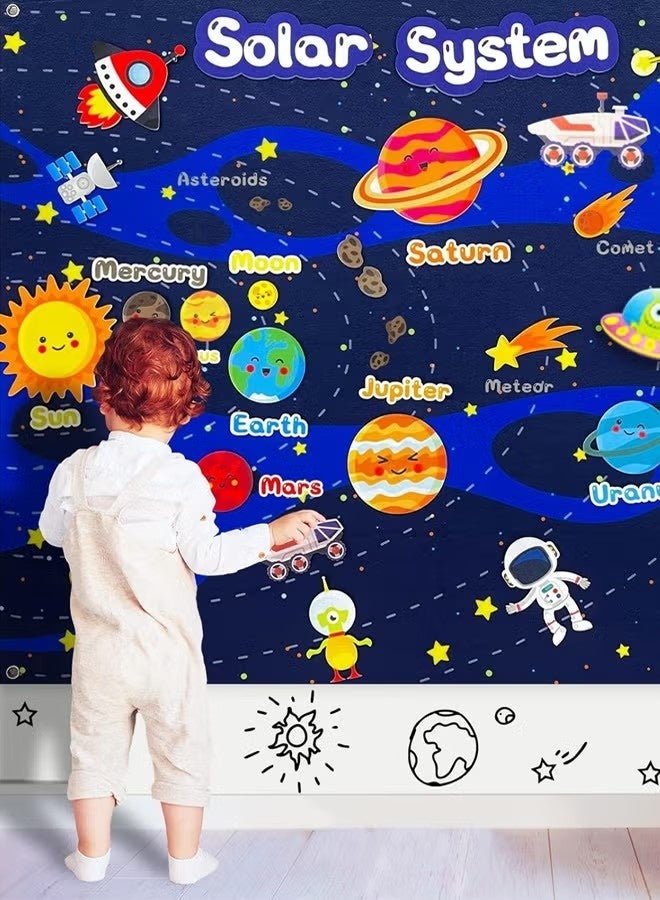 Ailily Felt Universe Flannel Board Story Set, 40Pcs Solar System Planets Toys for Kids Preschool Early Learning Interactive Storytelling Play Kit, Reusable Wall Hanging Space Toys Gift for Toddlers - Image 1