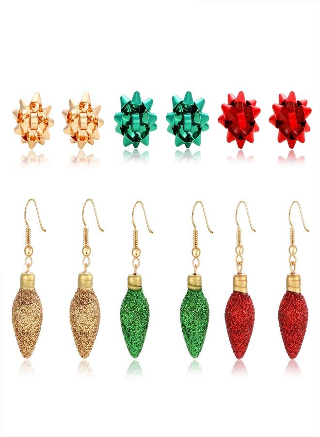 NLCAC 6 Pairs Christmas Earrings Xmas Holiday Present Bow Earrings Bulb Drop Dangle Earrings Christmas Party Jewelry - Image 1