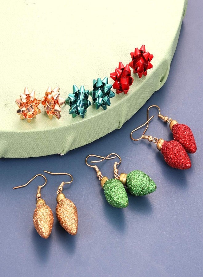 NLCAC 6 Pairs Christmas Earrings Xmas Holiday Present Bow Earrings Bulb Drop Dangle Earrings Christmas Party Jewelry - Image 4