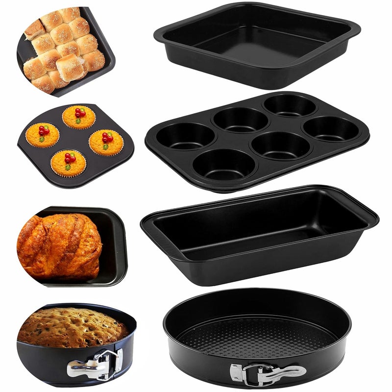 Casa Azul 4in1 NonStick Baking Set Includes Muffin Tray Square Baking Tray Bread Mould Round Cake Mould BPA Free Carbon Steel Bread pan Microwave OTG Oven Safe Cake Moulds for Baking - Image 1