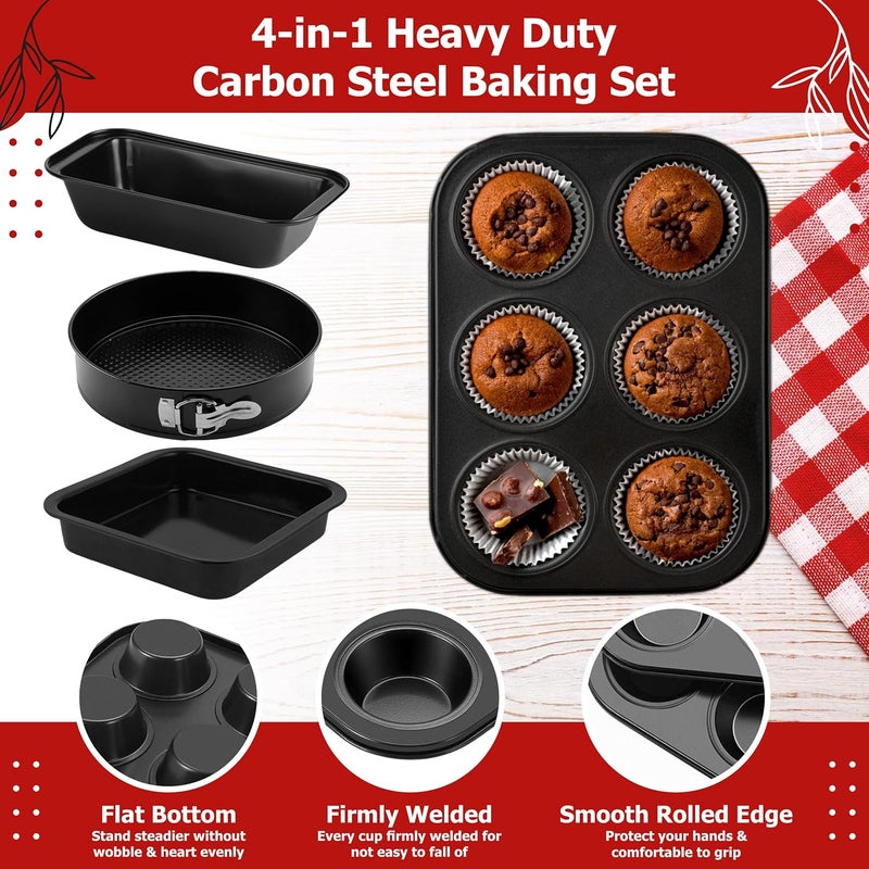 Casa Azul 4in1 NonStick Baking Set Includes Muffin Tray Square Baking Tray Bread Mould Round Cake Mould BPA Free Carbon Steel Bread pan Microwave OTG Oven Safe Cake Moulds for Baking - Image 2