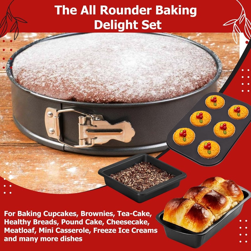 Casa Azul 4in1 NonStick Baking Set Includes Muffin Tray Square Baking Tray Bread Mould Round Cake Mould BPA Free Carbon Steel Bread pan Microwave OTG Oven Safe Cake Moulds for Baking - Image 4