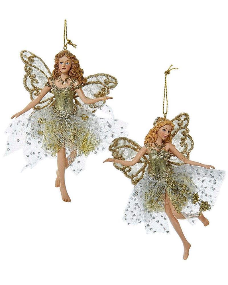 Kurt Adler Resin Platinum Fairy Ornament Pair 5Inch Christmas