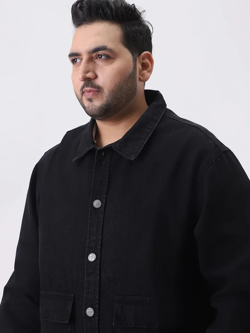 Urbano Fashion  Urbano Plus Men's Black Relaxed Fit Full Sleeve Utility Denim Jacket  | Best Price UAE