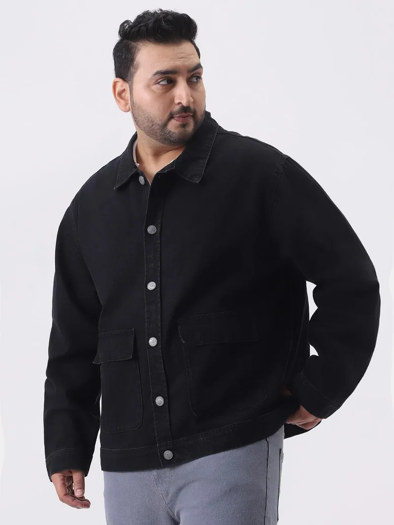 Urbano Fashion  Urbano Plus Men's Black Relaxed Fit Full Sleeve Utility Denim Jacket  | Best Price UAE