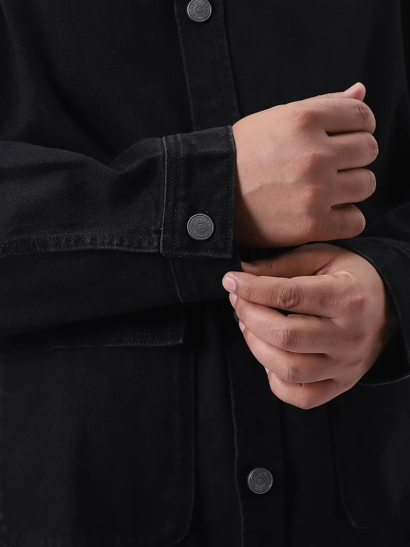 Urbano Fashion  Urbano Plus Men's Black Relaxed Fit Full Sleeve Utility Denim Jacket  | Best Price UAE