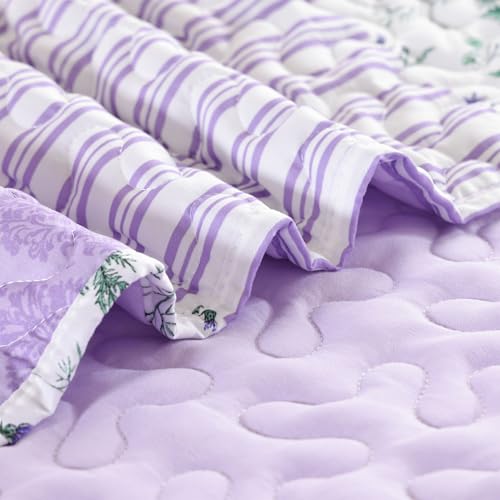 YIKUSH Floral Quilt Set Twin Size – Ultra Soft Lightweight Bedspread, 2 Piece Purple Bedding Set (66"x90") with Pillowcases (20"*26"), All Season Coverlet for Bedroom & Guest Room - Image 5