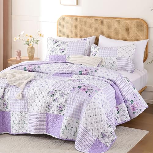 YIKUSH Floral Quilt Set Twin Size – Ultra Soft Lightweight Bedspread, 2 Piece Purple Bedding Set (66"x90") with Pillowcases (20"*26"), All Season Coverlet for Bedroom & Guest Room - Image 4