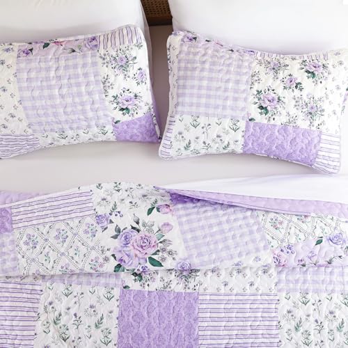 YIKUSH Floral Quilt Set Twin Size – Ultra Soft Lightweight Bedspread, 2 Piece Purple Bedding Set (66"x90") with Pillowcases (20"*26"), All Season Coverlet for Bedroom & Guest Room - Image 3
