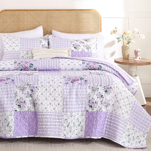 YIKUSH Floral Quilt Set Twin Size – Ultra Soft Lightweight Bedspread, 2 Piece Purple Bedding Set (66"x90") with Pillowcases (20"*26"), All Season Coverlet for Bedroom & Guest Room - Image 1