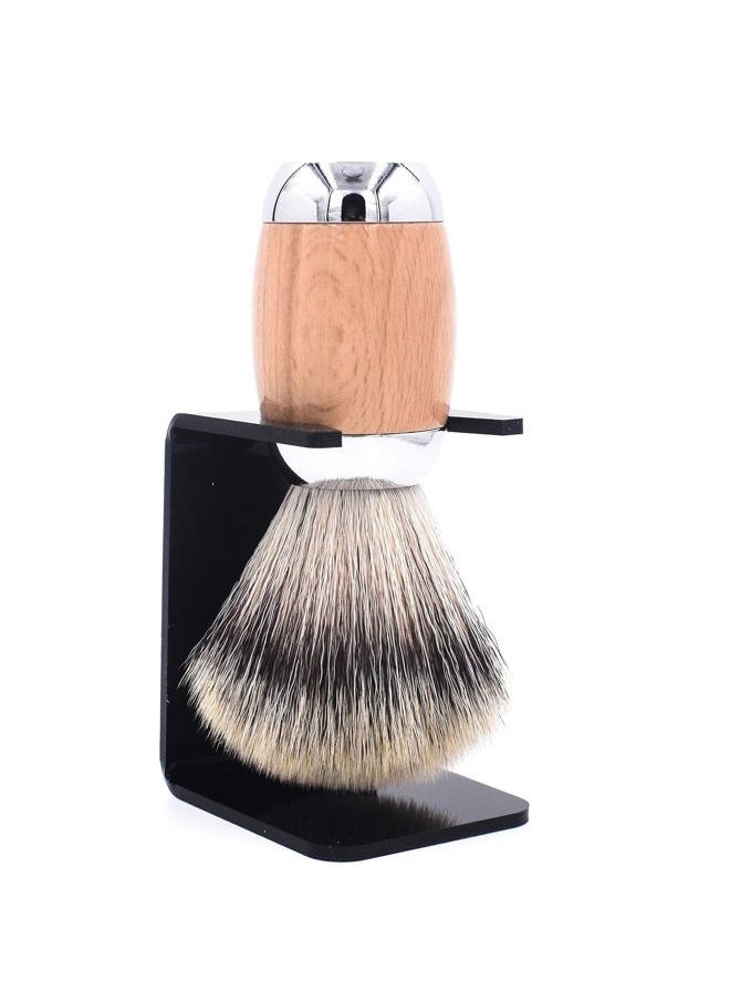 taconic shave 's Synthetic Silvertip Luxury Shaving Brush – Deluxe Beechwood and Chrome Handle - Shaving Stand Included  - Image 2