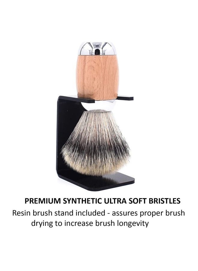 taconic shave 's Synthetic Silvertip Luxury Shaving Brush – Deluxe Beechwood and Chrome Handle - Shaving Stand Included  - Image 5