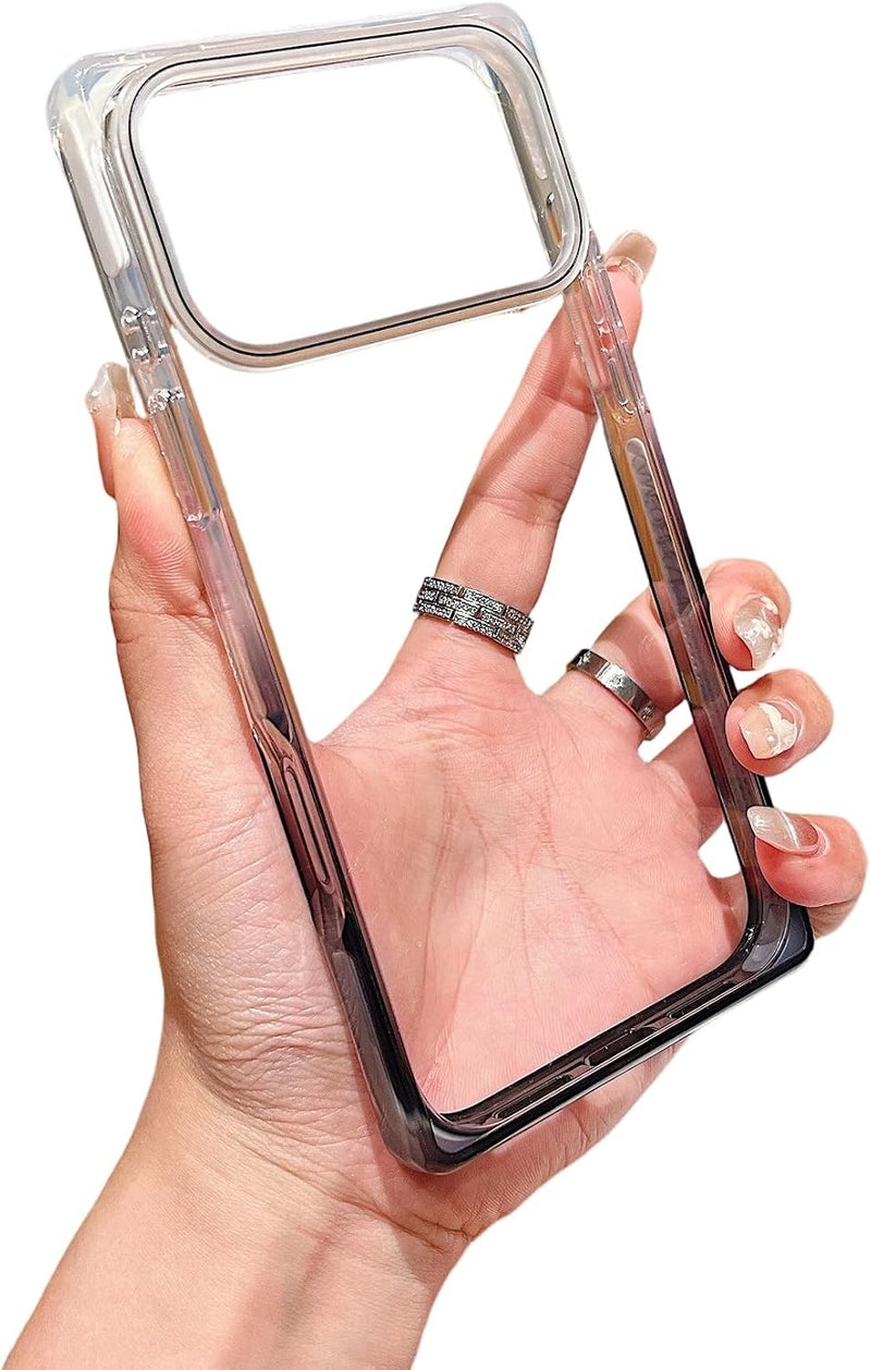 Rectangle Design Gradient Contrast Frame Crystal Clear Compatible with iPhone Case (iPhone 14 Plus,White Black) - Image 1