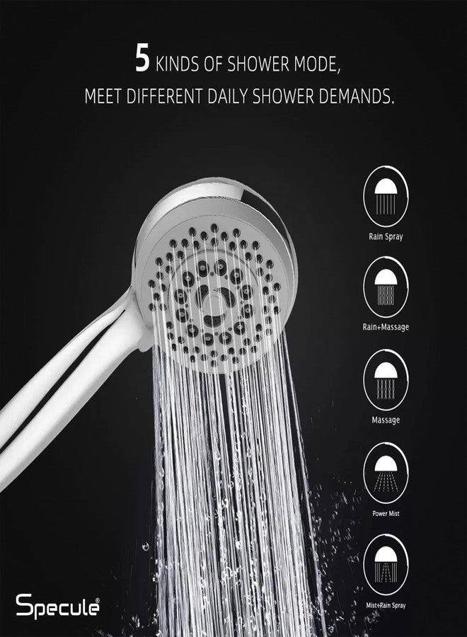 Specule High Grade 4-Inches ABS Multi Function 5-Mode Bathroom Hand Shower set with Mist,Massage & Rain functions with Stainless Steel 1.5 Meters tube & Wall Hook, Polished Finish (Chrome) - Image 2