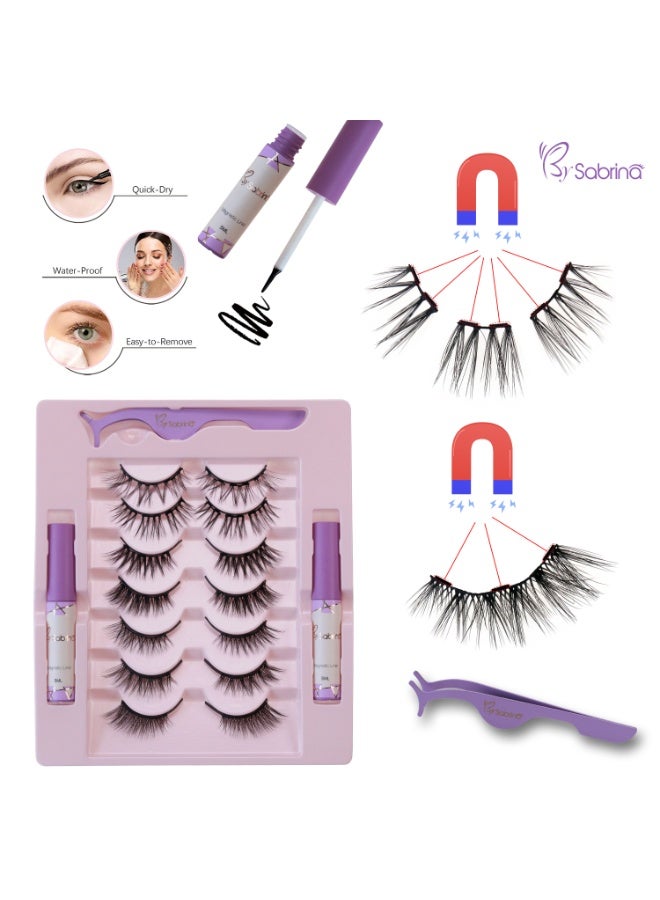 بقلم سابرينا مجموعة رموش مغناطيسية بدون غراء، مظهر طبيعي، نصف رموش، قابلة لإعادة الاستخدام، تتضمن 7 أزواج من أنماط نصف الرموش، و2 من محدد العيون السائل المغناطيسي، وأداة وضع الرموش للاستخدام اليومي والمكياج - من سابرينا - Image 4
