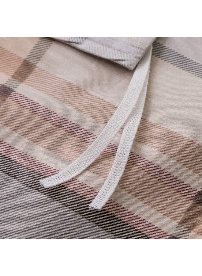 SUSYBAO 3 Piece Duvet Cover Set 100% Natural Cotton Queen Size Gray and Khaki Tartan Bedding Set with Zipper Ties 1 Ivory Plaid Stripe Duvet Cover 2 Pillowcases Hotel Quality Soft Breathable Durable - Image 4
