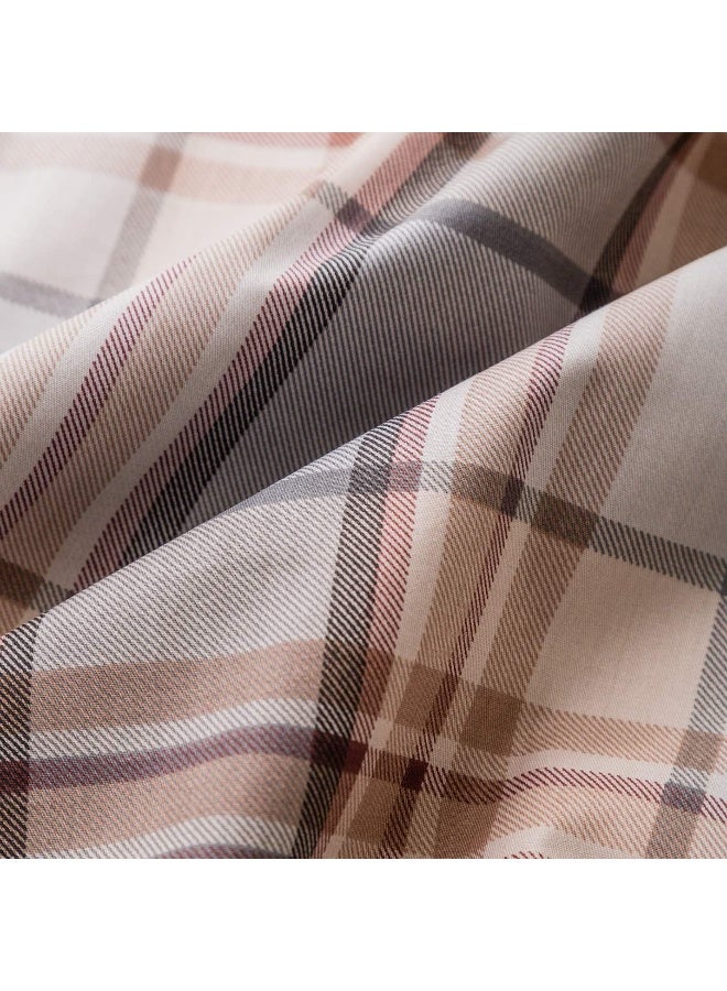 SUSYBAO 3 Piece Duvet Cover Set 100% Natural Cotton Queen Size Gray and Khaki Tartan Bedding Set with Zipper Ties 1 Ivory Plaid Stripe Duvet Cover 2 Pillowcases Hotel Quality Soft Breathable Durable - Image 3