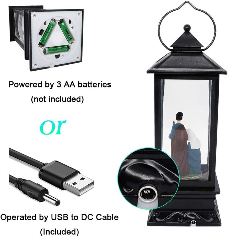 DRomance Nativity Music Snow Globe Lantern with Timer Battery Operated & USB Powered Lighted Singing Snow Globe Lamp Spinning Water Swirling Glitters Christmas Decor 4" x 4" x 12" - Image 3