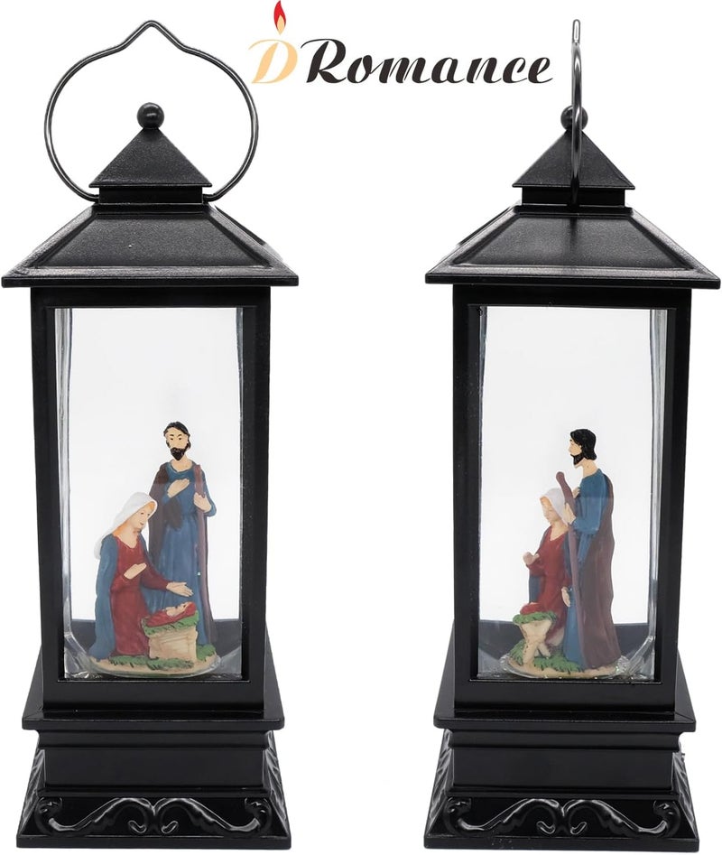 DRomance Nativity Music Snow Globe Lantern with Timer Battery Operated & USB Powered Lighted Singing Snow Globe Lamp Spinning Water Swirling Glitters Christmas Decor 4" x 4" x 12" - Image 4
