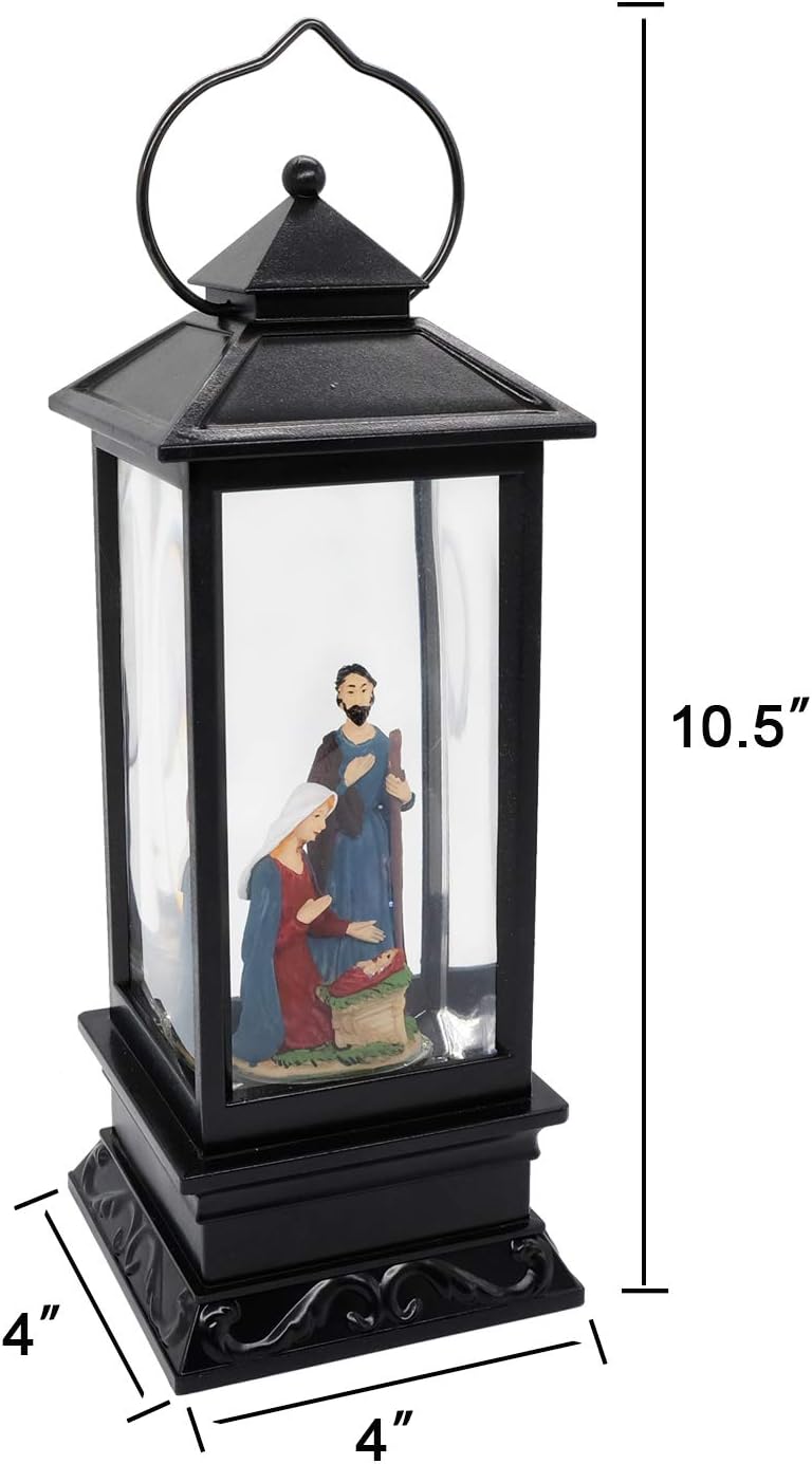 DRomance Nativity Music Snow Globe Lantern with Timer Battery Operated & USB Powered Lighted Singing Snow Globe Lamp Spinning Water Swirling Glitters Christmas Decor 4" x 4" x 12" - Image 2