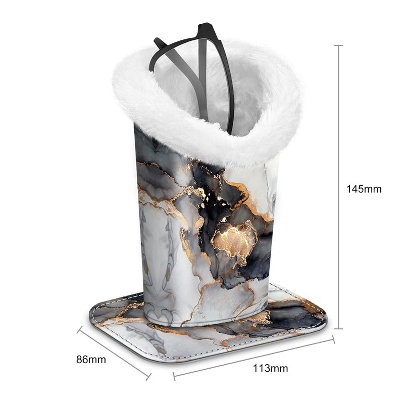 Fintie Fintie Plush Lined Eyeglasses Holder with Magnetic Base- Premium Vegan Leather Glasses Stand Case, Cloudy Marble  - Image 2