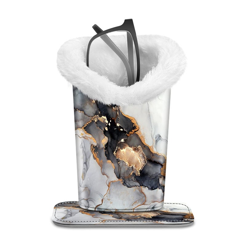 Fintie Fintie Plush Lined Eyeglasses Holder with Magnetic Base- Premium Vegan Leather Glasses Stand Case, Cloudy Marble  - Image 1