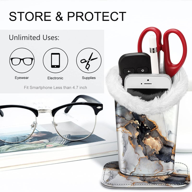 Fintie Fintie Plush Lined Eyeglasses Holder with Magnetic Base- Premium Vegan Leather Glasses Stand Case, Cloudy Marble  - Image 5