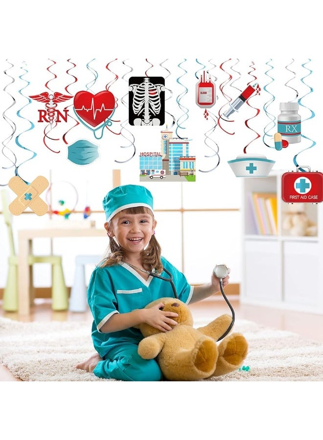 Sumind 30 قطعة زينة حفلة الممرضات زينة أسبوع تخرج الممرضات زينة سلكية معلقة من الفويل الأحمر والأزرق لحفلة ذات طابع طبي للممرضين - Image 5