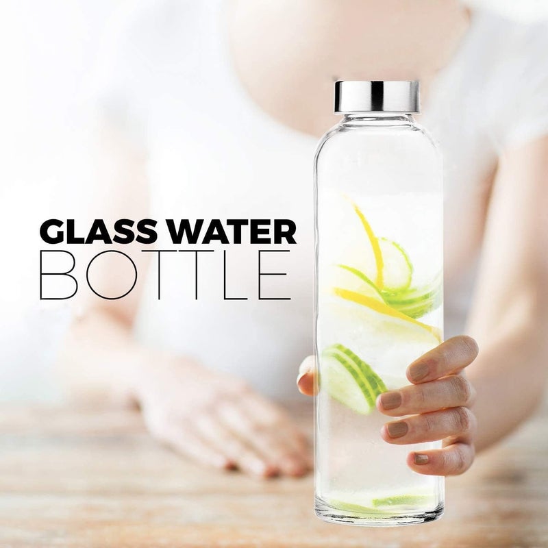 BrezzyCloud Glass Fridge Water Bottle With Steel Cap | Leak Proof & Break-Proof - Detox Water Bottle Glass | Wide Mouth & Easy To Clean | Best Usage For Office/School/College | Set Of 1, 800Ml | Clear - Image 5