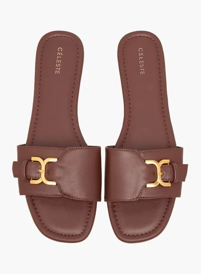 سيليست Women's Buckle Accent Slip-On Flat Sandals